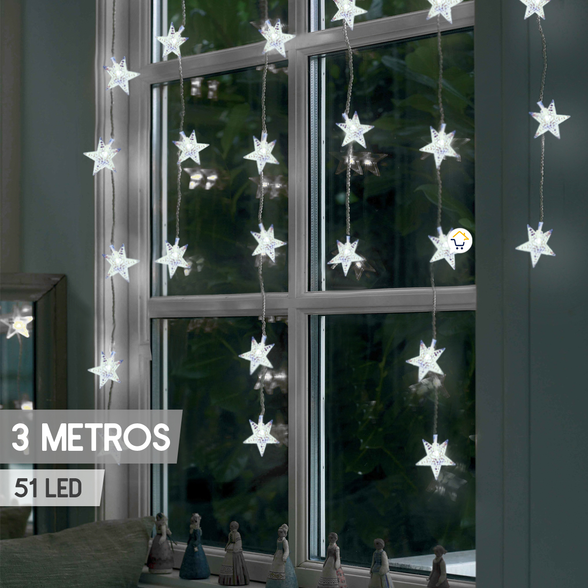 Luces Led Estrellas 3 Metros Extensión Cortina Luz Navidad Blanco ZE019B